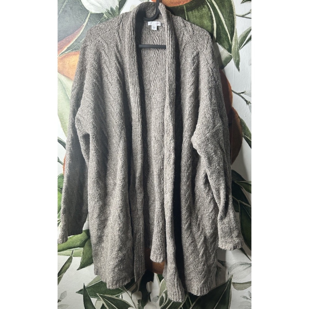 J Jil XL Cotton Alpaca Wool Blend Open Mid Length Cardigan Sweater Taupe